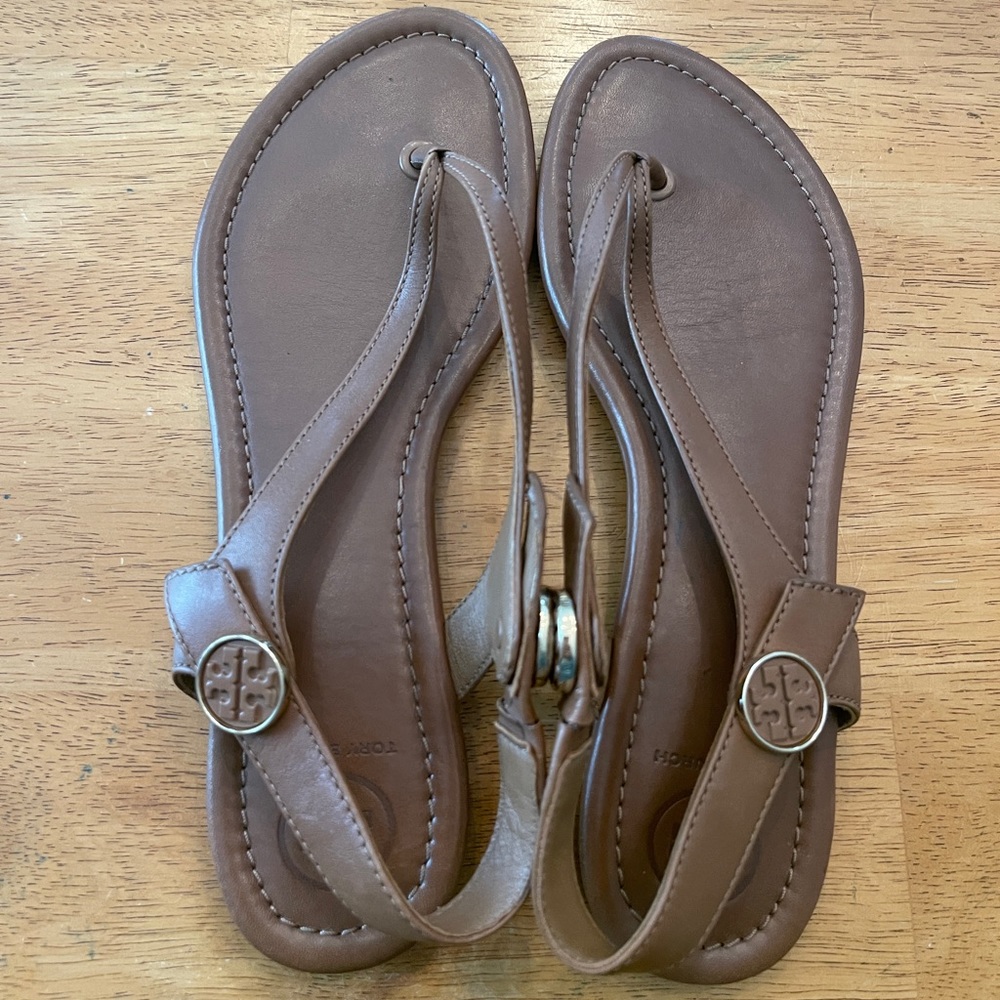 Tory Burch Brown Minnie Leather Sandals